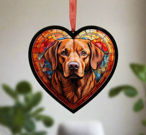 Labrador Fox Red Glass Effect Heart Suncatcher